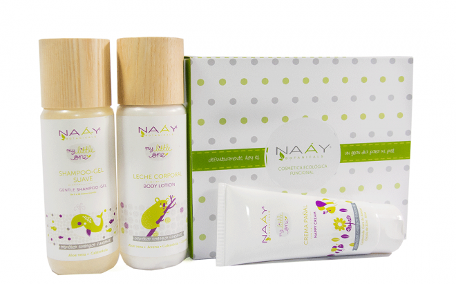 Gel champú, leche corporal y crema de pañal para bebés de piel sensible o piel atópica de Naay Botanicals