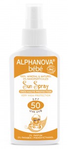 Protector solar ecológico para bebé en spray con factor de protección SPF 50